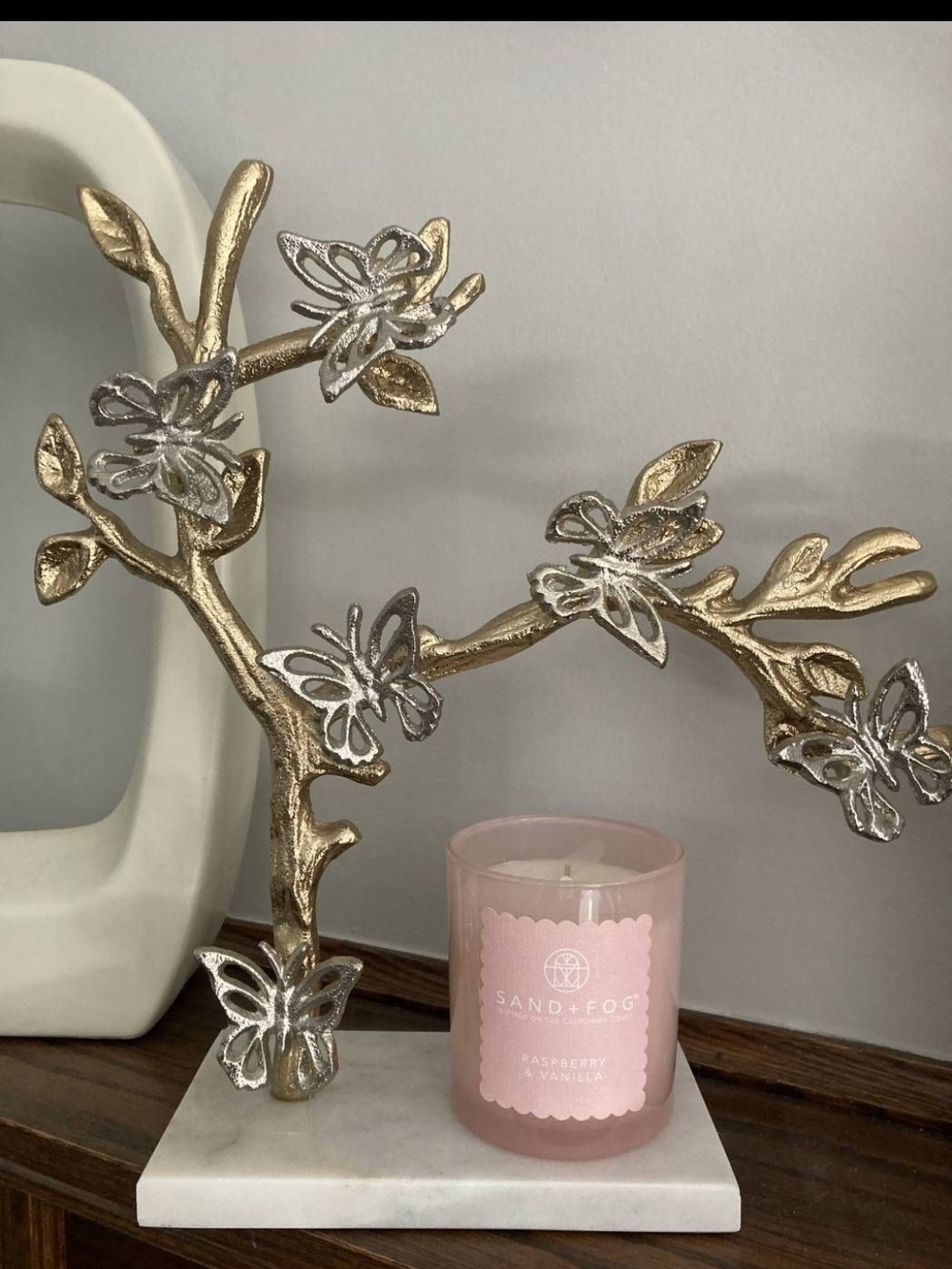 Gold Butterfly Branch Decorative Accent with Silver Detail Fairy Decor